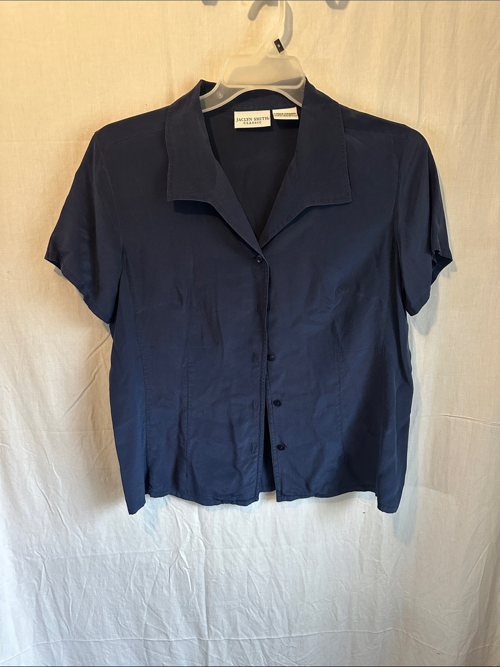 Jaclyn Smith Navy Short-Sleeve Button-Down Blouse